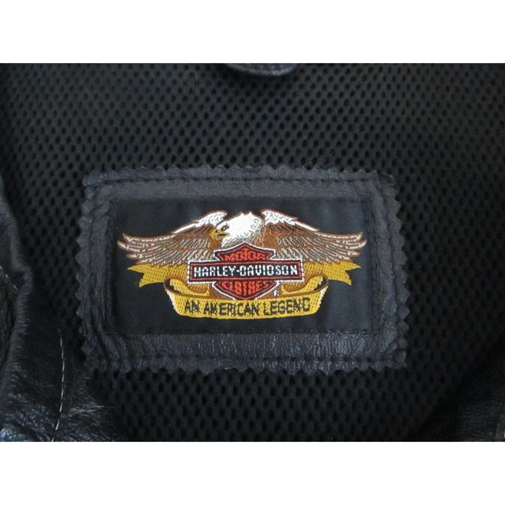 Harley-Davidson Leather Vest Mens Medium M Black Biker Lace Up Eagle Logo‎ Gilet